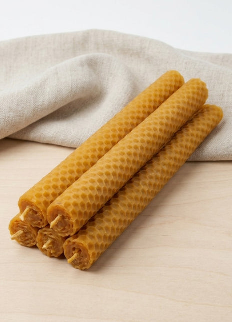 Pack 5 velas de cera de abeja de 20x2cm cada una 100% naturales - 6 horas