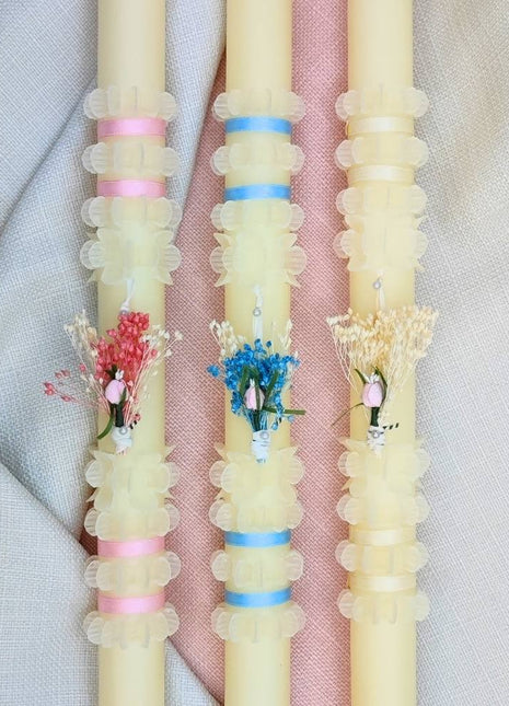 Vela de bautizo Cinta y flor (52 X 3,2 cm)