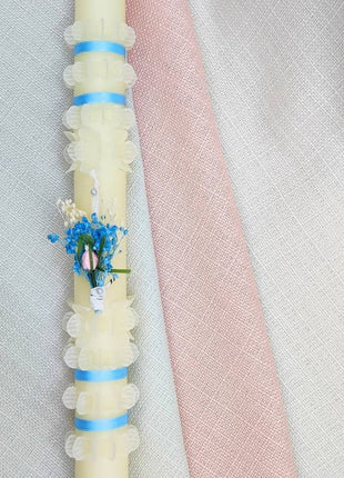 Vela de bautizo Cinta y flor (52 X 3,2 cm)