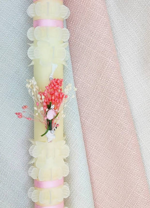 Vela de bautizo Cinta y flor (52 X 3,2 cm)