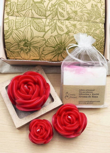 Caja regalo Rosas frescas y jabón de Jabón de Rosas