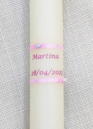 Vela de bautizo Cinta y flor (52 X 3,2 cm)