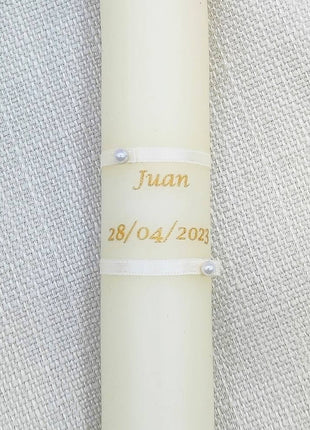 Vela de bautizo Cinta y flor (52 X 3,2 cm)