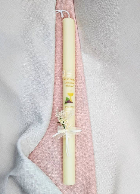 Vela de comunión Cinta y flor (40 X 3 cm)
