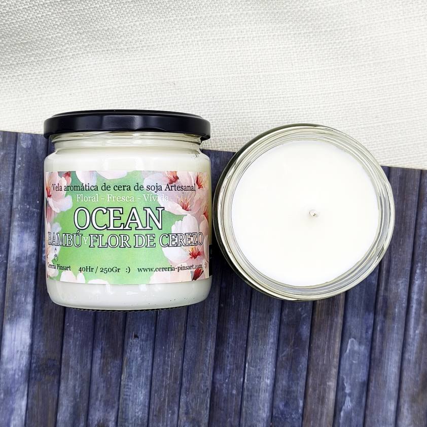 Vela tarro - Bambú y Flor de Cerezo Ocean - Imagen 4
